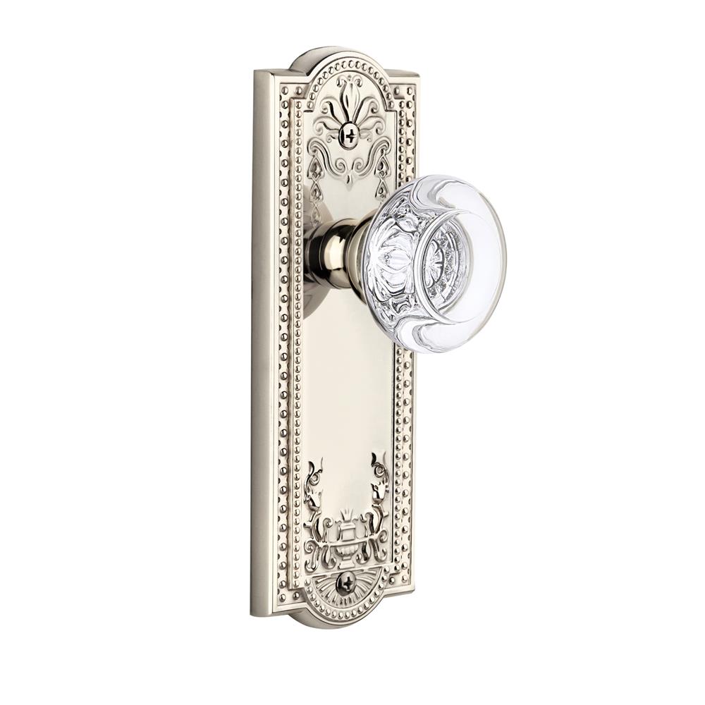 Grandeur by Nostalgic Warehouse PARBOR Complete Passage Set Without Keyhole - Parthenon Plate with Bordeaux Knob in Polished Nickel